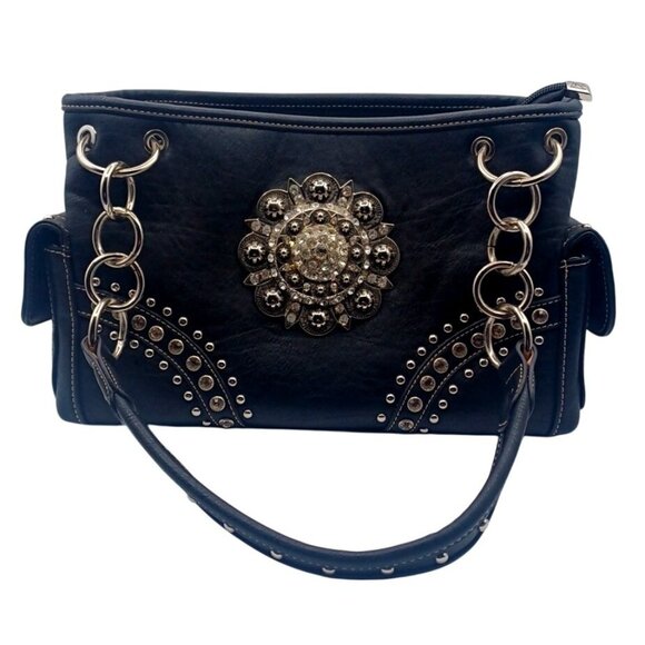 Montana West Black Western Bling Black Crystal Concho Conceal Carry Gun Handbag - Picture 2 of 16